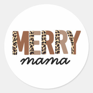 "Merry Mama" Moderner Farbblock Leopard Boho Runder Aufkleber