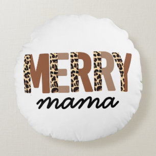 "Merry Mama" Moderner Farbblock Leopard Boho Rundes Kissen