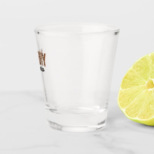 "Merry Mama" Moderner Farbblock Leopard Boho Schnapsglas (Rechts)