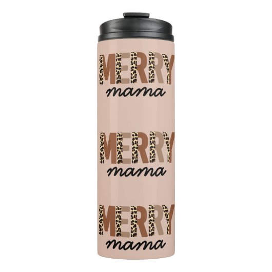 "Merry Mama" Moderner Farbblock Leopard Boho Thermosbecher (Vorderseite)