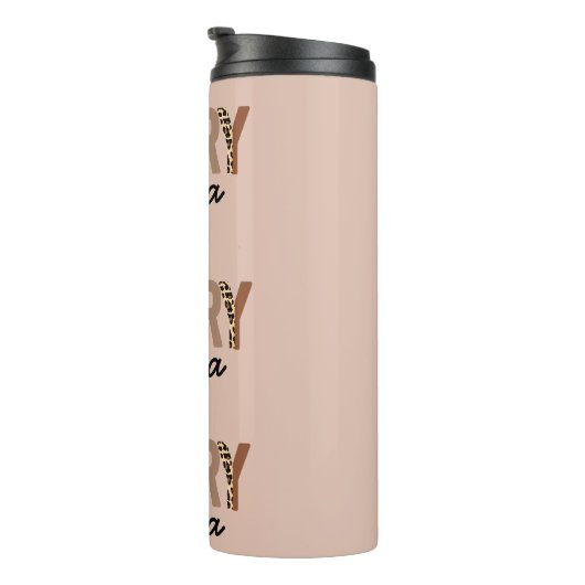 "Merry Mama" Moderner Farbblock Leopard Boho Thermosbecher (Nach rechts gedreht)