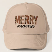 "Merry Mama" Moderner Farbblock Leopard Boho Truckerkappe (Vorderseite)