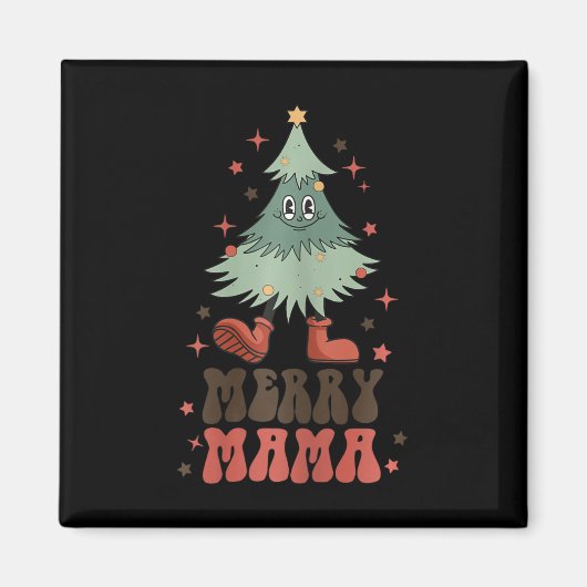 Merry Mama Retro Christmas Tree Face Groovy Matchi Magnet (Vorne)
