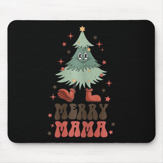 Merry Mama Retro Christmas Tree Face Groovy Matchi Mousepad (Vorne)