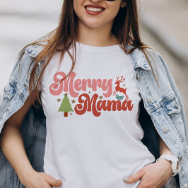 Merry Mama Retro Groovy Weihnachtsferien Tri-Blend Shirt