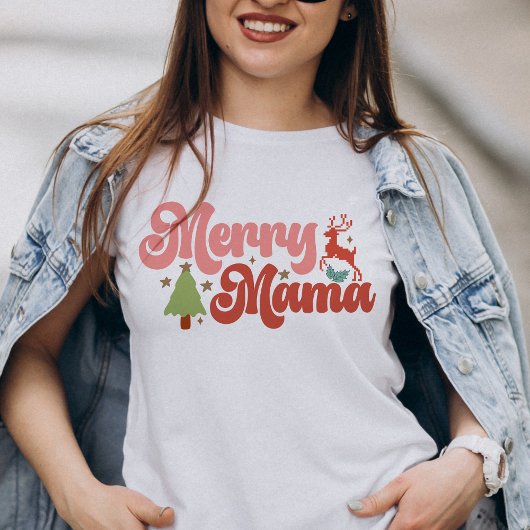 Merry Mama Retro Groovy Weihnachtsferien Tri-Blend Shirt