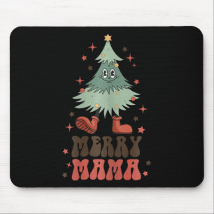 Merry Mama Retro-Weihnachtsbaum-Gesicht Groovy Mat Mousepad