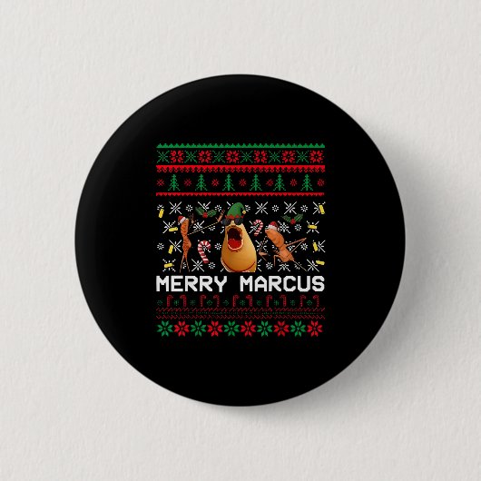 Merry Marcus Ugly Christmas Sweater Funny The Worm Button (Vorderseite)
