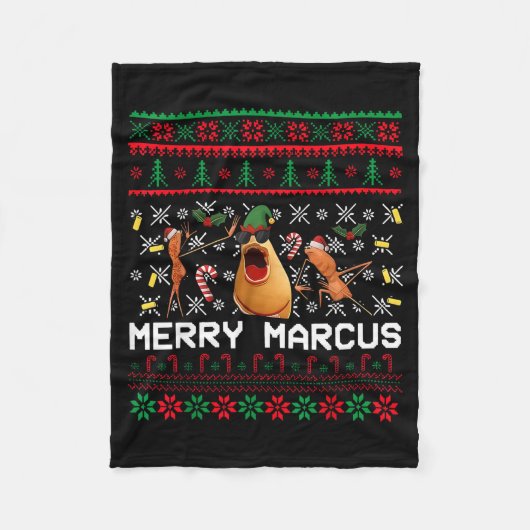 Merry Marcus Ugly Christmas Sweater Funny The Worm Fleecedecke (Vorderseite)