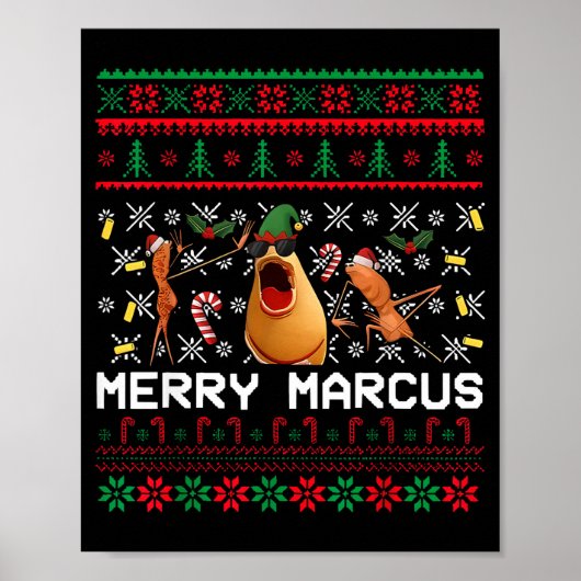 Merry Marcus Ugly Christmas Sweater Funny The Worm Poster (Vorne)