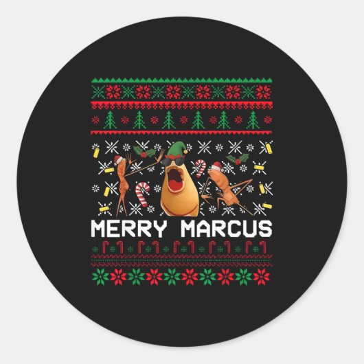 Merry Marcus Ugly Christmas Sweater Funny The Worm Runder Aufkleber (Vorderseite)