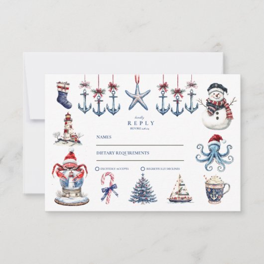 Merry Maritime Christmas RSVP Karte (Vorderseite)
