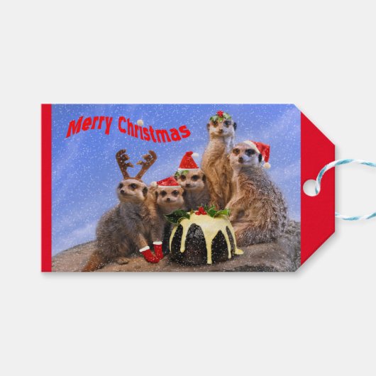 Merry Meerkats Gift Tags Geschenkanhänger (Vorderseite (Horizontal))