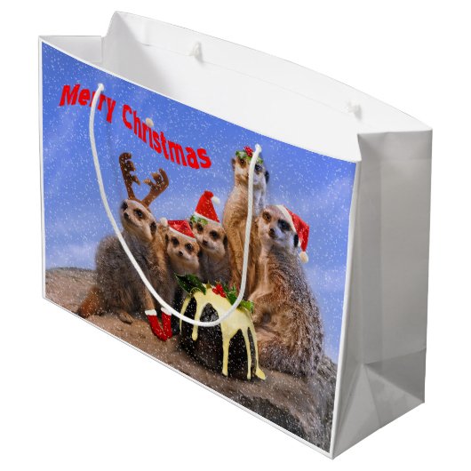 Merry Meerkats Große Geschenktasche Große Geschenktüte (Rückseite Schrägansicht)