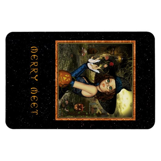 Merry Meet Niedlich Herbst Hexe Flexi Magnet (Horizontal)