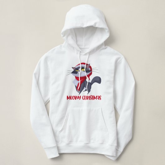 Merry Meowy Christmas Cat Hooded Sweatshirt (Design vorne)