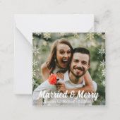 Merry&merried,Schneeflocken Urlaub Foto Hochzeit Mitteilungskarte (Vorderseite)