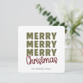 Merry Merry Merry Christmas Custom Feiertagskarte (Stehend Vorderseite)
