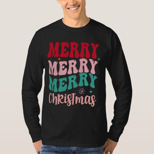 Merry Merry Merry Christmas Retro T-Shirt (Vorderseite)