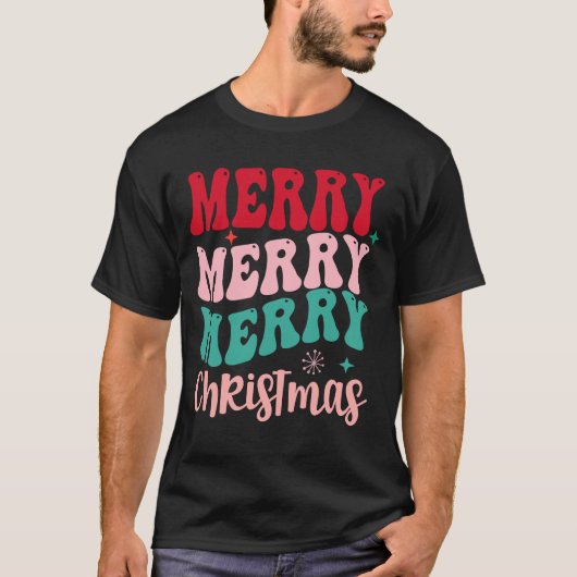 Merry Merry Merry Christmas Retro T-Shirt (Vorderseite)