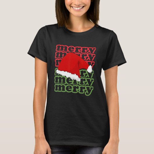 Merry Merry Merry Santa Hat Fun Christmas Hat T-Shirt (Vorderseite)