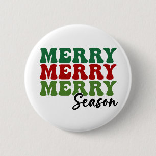 Merry Merry Merry Season - Retro Holiday Art Button