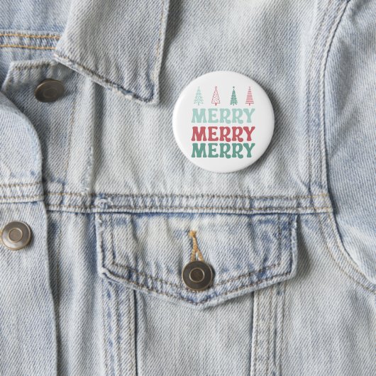 Merry Merry Merry with Pastel Boho Christmas Trees Button (Beispiel)
