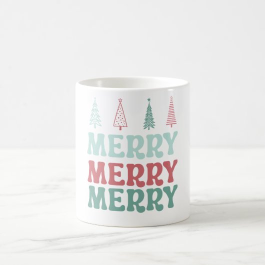 Merry Merry Merry with Pastel Boho Christmas Trees Kaffeetasse (Mittel)