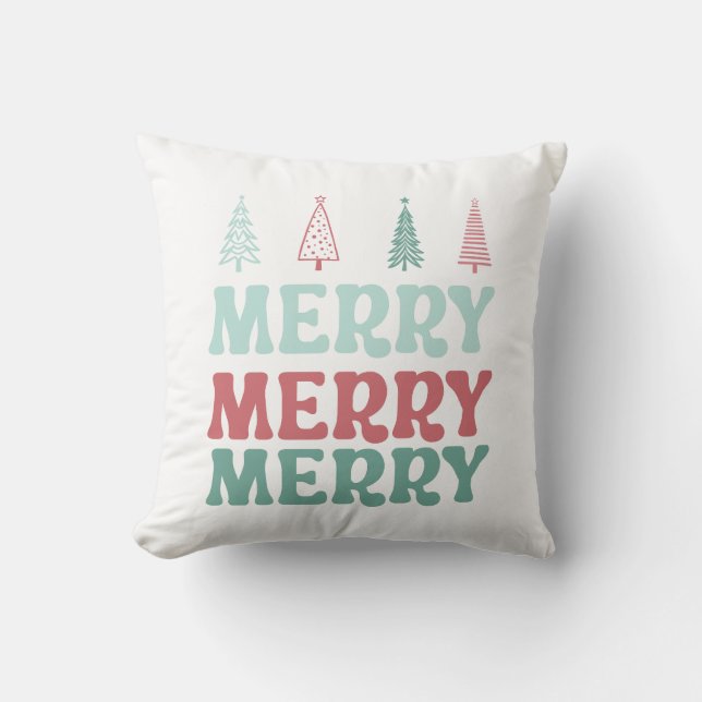 Merry Merry Merry with Pastel Boho Christmas Trees Kissen (Vorderseite)