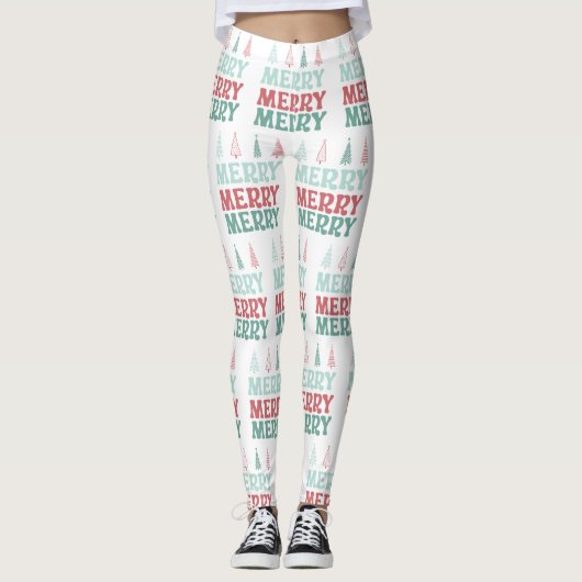 Merry Merry Merry with Pastel Boho Christmas Trees Leggings (Vorderseite)
