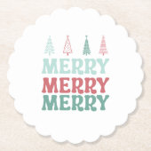 Merry Merry Merry with Pastel Boho Christmas Trees Untersetzer (Vorderseite)