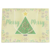 "Merry Merry" Weihnachtsbaum & Schneeflocken Große Geschenktüte (Vorderseite)