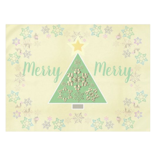 "Merry Merry" Weihnachtsbaum & Schneeflocken Tischdecke (Vorderseite (Horizontal))