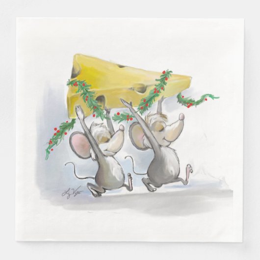 Merry Mice Mic & Mac Holiday Paper Napkin Serviette (Vorderseite)