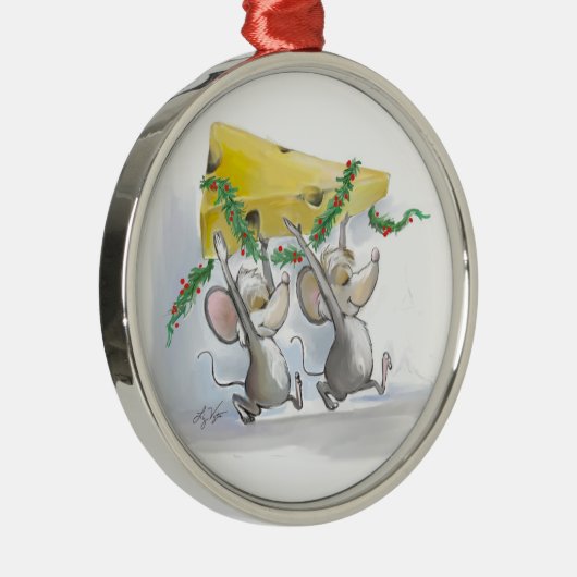 Merry Mice Mic & Mac Round Premium Ornament (Rechts)
