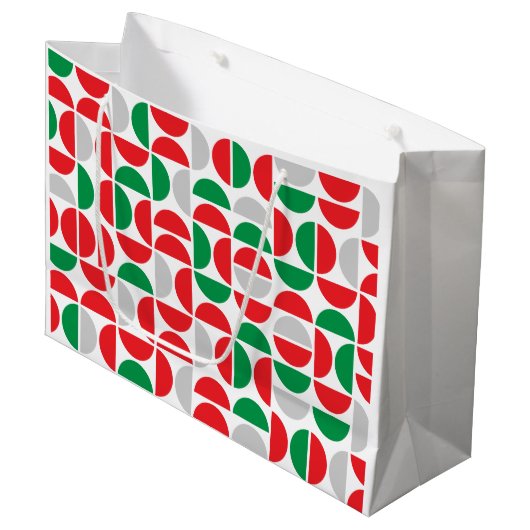 Merry Mid Century Holiday Tiles Große Geschenktüte (Vorderseite Schrägansicht)