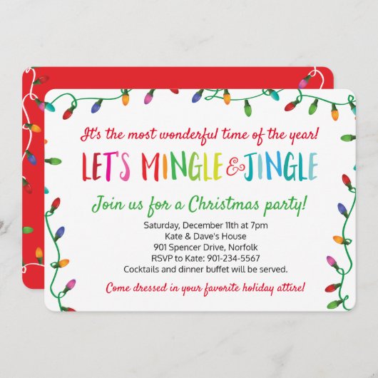 Merry Mingle und Jingle Christmas Lights Party Einladung (Vorne/Hinten)