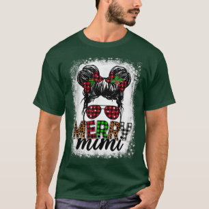 Merry Mini Xmas Buffalo Kariert Leopard Messy Bun T-Shirt