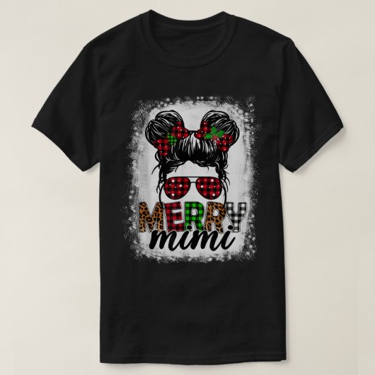 Merry Mini Xmas Buffalo Kariert Leopard Messy Bun T-Shirt (Design vorne)