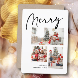 Merry Minimalistisch | Weihnachts-Drei-FotoCollage Feiertagskarte