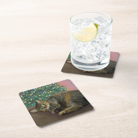 Merry Mischief - Christmas Kitty Rechteckiger Pappuntersetzer (Vor Ort)