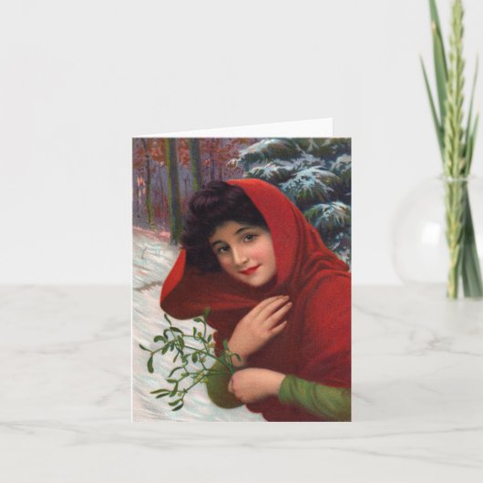 Merry Mistletoe Maiden Feiertagskarte (Vorderseite)