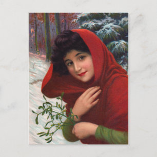 Merry Mistletoe Maiden Postcard Feiertagspostkarte