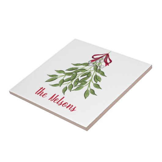 Merry Mistletoe mit weißen Berries Fliese (Seite)