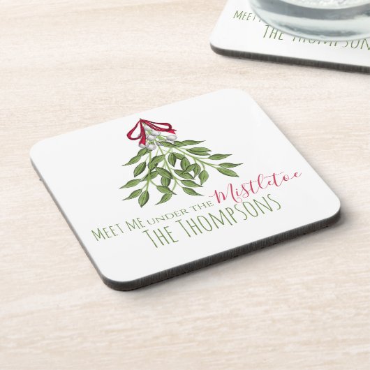 Merry Mistletoe mit weißen Berries Getränkeuntersetzer (Linke Seite)