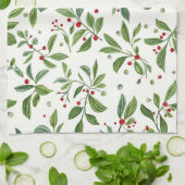 Merry Mistletoe Red Berry Watercolor Christmas Geschirrtuch (Gefaltet)