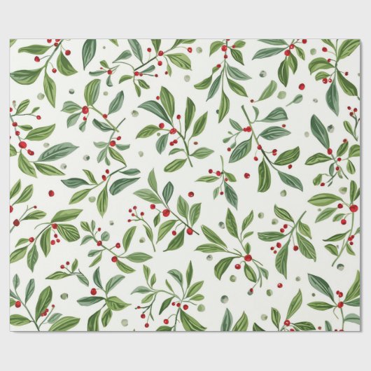 Merry Mistletoe Red Berry White Watercolor Geschenkpapier (Flach)