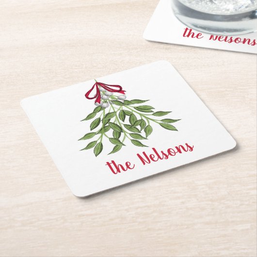 Merry Mistletoe White Berries Square Rechteckiger Pappuntersetzer (angewinkelt)