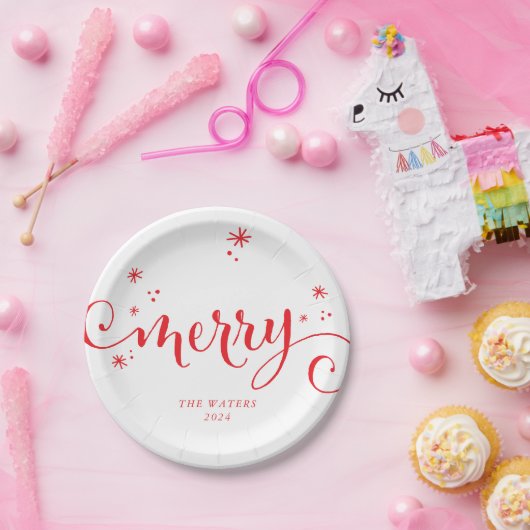 MERRY MODERN feierliche Spaß Kalligraphie Glitzern Pappteller (Party)