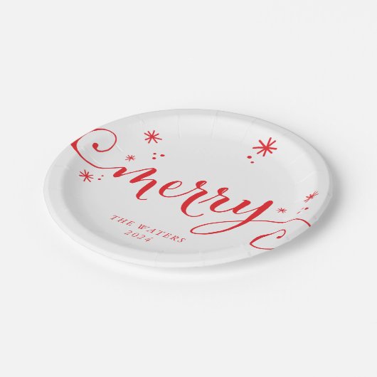 MERRY MODERN feierliche Spaß Kalligraphie Glitzern Pappteller (Schrägansicht)